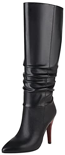 Bottes Mi-Mollet à Talon Aiguille Femme, Bottes Habillées Talons Hauts Pointu Boots A Enfiler 210 Noir Taille 35 EU