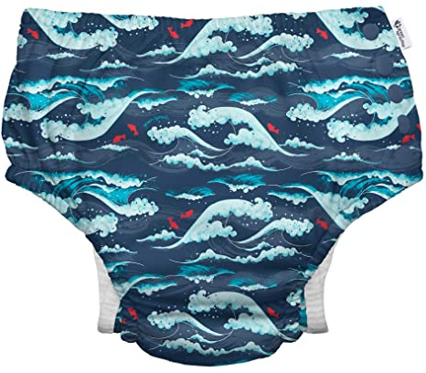 i play. by green sprouts Reusable, Eco Snap Swim Diaper with Gussets, UPF 50, 24 mo, Navy Tidal Waves, Patented Design, STANDARD 100 by OEKO-TEX Certified