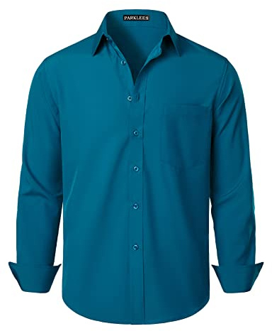 PARKLEES Chemise habillée à manches longues pour homme - Coupe classique - Sans plis - Style décontracté - Avec poche