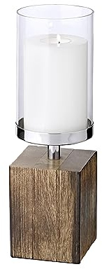 EDZARD Portavelas Meo (Altura 16,5 cm), Acero Inoxidable niquelado, Base de Madera, para Velas de hasta 9 cm de diámetro
