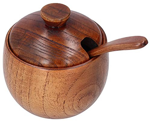 Contenedor De Especias, Caja De Sal De Madera, Tarro De Condimentos, Tarro De Condimentos Para El Hogar Con Tapa De Cuchara Contenedor De Sal De Madera Para Cocina Casera Restaurante