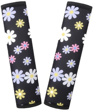 CAASFOOY Voiture Protège Ceinture de Sécurité Coussin, 2 pièces Coussin Ceinture de Sécurité Amovible pour Adultes et Enfants Protéger Cou,motif fleuri