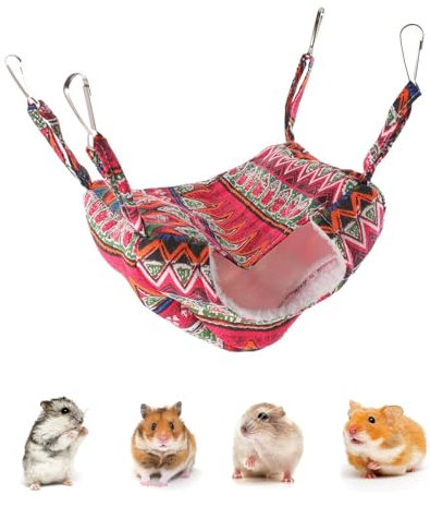 Taicols Kleine Haustierkäfig Hängematte, Weiches Haustierbett zum Aufhängen, Doppellagiges Hamster Hängematte, Haustier Schaukelbett, Verstellbar Meerschweinchen Schlafen Hängende Käfig (Rosa)