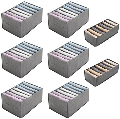 SinLaw 8 stycken garderobsorganisatör, lådorganisationssystem 7 fack, garderob, organisering, vikbar, klädförvaring för byxor, skjortor, underkläder, klänningar, förvaringslåda med handtag