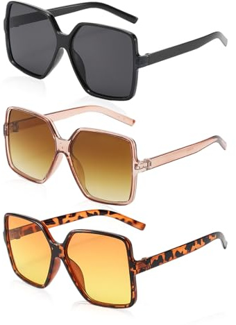 Lot de 3 Lunettes de Soleil à Grand Cadre Pour Femme - Style Carré Rétro avec Protection Solaire