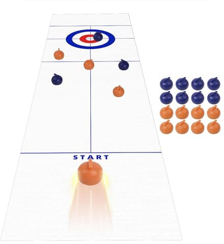 Tisch-Curling-Spielset | Tisch-Curling-Set Mit Matte | Indoor-Tischplatten Shuffleboards | Familiensportspiel Mit 53 X 10 Zoll Großer Matte, Shuffleboard-Spielmatte Für Tischplatte, Curling-Spiel Für