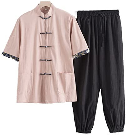 MYIESAXL Chinesische Kung Fu Uniform Baumwolle Leinen Kampfkunst Kleidung Kurzarm Hosen Zen Meditation Uniform Tai Chi Kleidung, Tang Anzug Hanfu