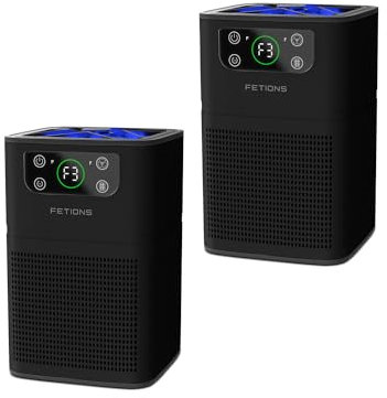 Air Purifier for Bedroom Home, FETIONS Air Cleaner with Fragrance Sponge Sleep Mode 3-in-1 Filtration System, Compact with H13 HEPA Filter for Pet Dander Pollen Smoke Dust Odor, Black, 2 Pack