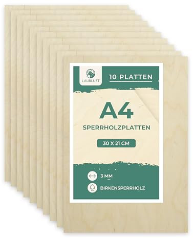 LAUBLUST Sperrholzplatte 3mm - Birkensperrholz Dünne Holz-Zuschnitte | Perfektes Blatt zum Malen, kreativen Gestalten, Brandmalerei, Laserschnitt, CNC Router, Durchbrochenes (10, ca. 30 x 21 cm | A4)