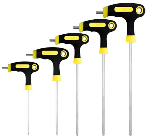 yuentoen 5-teiliges T-Griff Innensechskantschlüssel (2.5-6mm),T-Griff Schlüssel Satz mit Kugelkopf für Fahrrad,Winkelschraubendreher Set