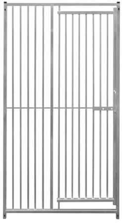 Dog Run Panels With Door Galvanised Steel Kennel Heavy Duty Walk In Animal Enclosure Pen Fence Playpen Outdoor Support Bar 5cm Bar Spacing 1.84m x 1m Modular FREE Ground Fixing Brackets & Fixing Kit