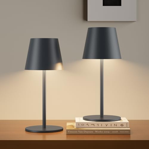 lundwa 2 pezzi Lampada da tavolo 26CM, Luce calda Colore 3000K(Antracite)