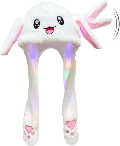 ZOMKIFA Sombrero de orejas de conejo LED Felpa Animal Conejo Oreja Sombrero Conejo Oreja Puede Moverse Hacia Arriba y Abajoadultos y niños Traje de Accesorios para Maquillaje, Fiesta, Cosplay