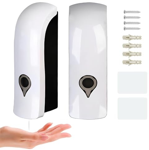 2 Pezzi Dispenser Sapone da Muro, 300 ml Dispenser di Sapone Manuale Singola Testa, Dispenser Sapone per Montaggio a Parete, Non è Necessario Forare o Avvitare, Per Cucina Bagno Ufficio Hotel Bianco