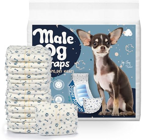 LeapSheep Dog Nappies Male, Super Absorbent Dog Diapers Disposable Dog Nappy Wraps for Puppy Training, Excitable Urination, Incontinence (XSmall, 20ct)
