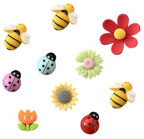 10 Pack Cute Flower and Bee Fridge Magnets, Strong Mini Magnets, Creative for Kids, Crafts, Kitchen Decor, Whiteboard, Small Magnets for Home or Office Use