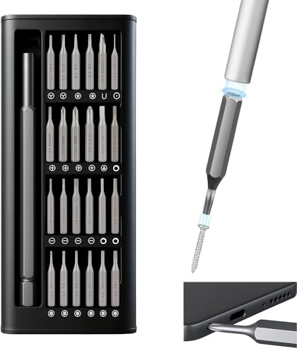 Juego de Destornilladores de Precisión 25 en 1, Destornillador de Precisión Magnético con 24 Puntas S2/CR-V, Kit de Reparación Portátil para Electrónica, Gafas y Relojes