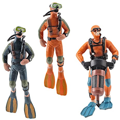 POPETPOP Figurines Miniatures De Plongeurs Décoratives, Modèle De Plongeur Simulation en Résine Solide, Lot De 3 Pièces, Décor Aquarium Table De Sable, Accessoire pour Aquariums Poissonniers