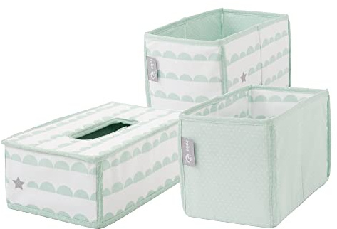 roba Set Organizer Happy Cloud - 3 Pezzi - 2 Scatole per Pannolini e Accessori - 1 Scatola per Salviette Umidificate - per Cameretta dei Bambini - Materiali Controllati e Certificati - Verde