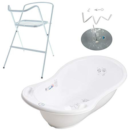 Baignoire bébé thermomètre intégré 86 cm Blanc Owls Avec pied et tuyau | Plusieurs collections au choix, avec pieds et tuyau d'évacuation disponibles en option pour simplifier la toilette.