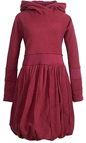 Vishes - Alternative Bekleidung - Langarm Damen Eco Fleecekleid Winterkleid Kapuzenkleid Ballonkleid dunkelrot 44