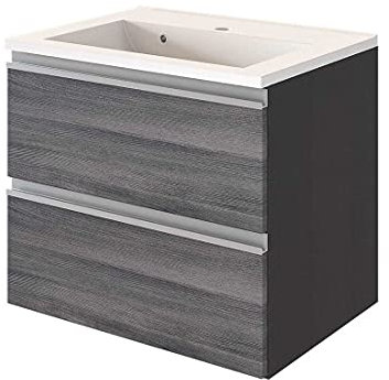 Lotuk Waschbeckenunterschrank, 60 x 48 cm, mit 2 Schubladen, Eiche Grau