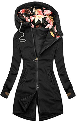riou Chaqueta Cortavientos Mujer con Capucha Ligera Largo Otoño Invierno, Chaqueta con Bolsillo y Simplicidad Relajada de Color SóLido Sweatshirt Blusa Tops