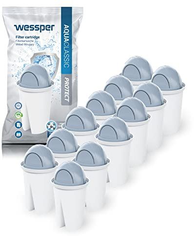Wessper Classic vattenfilterpatroner för hårt vatten | Ersättning för Aquaphor Standard, Brita Classic, Dafi Classic filterpatron | Minskar kalk och klor | Renare vatten | Paket 12