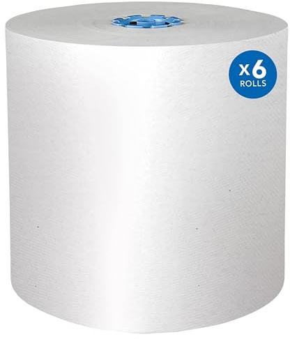 Scott® Pro Hard Roll Toallas de papel (43959) para dispensador Scott® Pro (solo núcleo azul), bolsillos de absorción, blanco, 900 pies/rollo, 6 rollos blancos/caja, 5,400 pies/caja