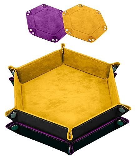 SIQUK 2 Piezas Bandeja Dados Tablero de Dados, Cuero PU y Terciopelo Tablero Dados Plegable para DND RPG (Amarillo, Violeta)