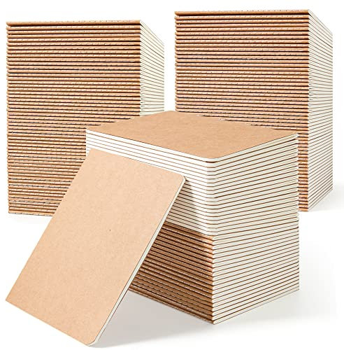 feela 170 Pack Blank Kraft Notebooks, Unlined Sketchbook Mini Cute Note Pad for Drawing Writing, Journal Bulk For Kids Students Office School Supplies, A6, 48 Pages, 4.25â X 5.5â, Brown