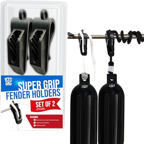 BTG Gear Set of 2 Adjustable Fender Clip Boat Fender Hangers/Holders for 5/16 to 7/16 Marine Bumper Fender Lines