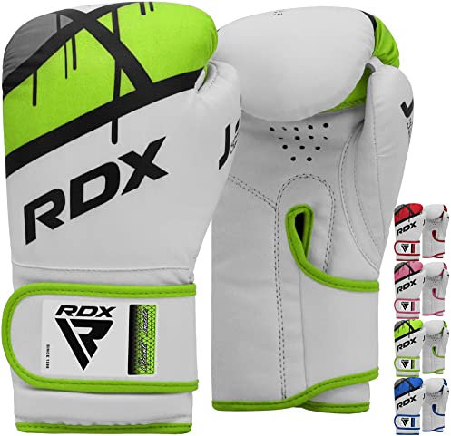RDX Kinder Boxhandschuhe 6oz Junior Training Pratzen, Maya Hide Leder Belüftete Handfläche, Muay Thai Sparring MMA Kickboxing Kämpfen, Sandsack Speed Ball Boxpratzen Sandsackarbeit (Grün, 6OZ)