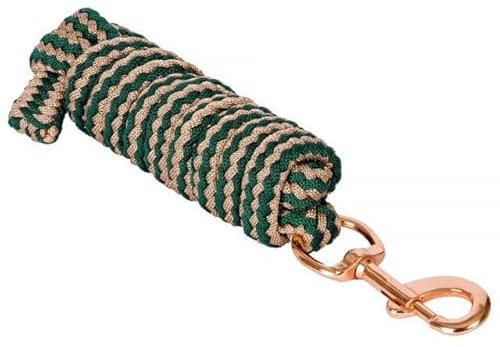 Start Langlebiger Führstrick Pferd 2m – Strapazierfähiger Pferdestrick mit Panikhaken – Anbindestrick für Pony, Esel, Ziege – Weiches & Reißfestes Anbindeseil (Smaragd/Rosegold, Karabinerhaken)