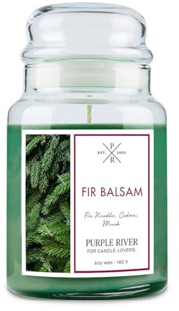 Purple River Große Duftkerze im Glas mit Deckel | Fir Balsam | Duftkerze Tanne | Kerzen lange Brenndauer | Sojawachskerze | Raumduft für Zuhause