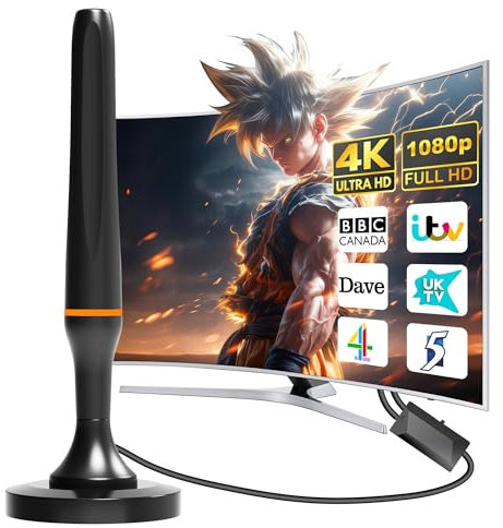 DTB TECH Indoor TV Aerial - Long Range & 360° Reception - Strong Magnetic Base, Amplifier Indoor TV Aerial Easy Installation, 4K 1080p Portable TV & Freeview Compatible