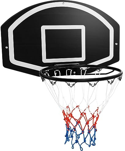 COSTWAY Tabellone Basket da Muro per Bambini e Adulti, Canestro da Basket a Parete con Tabellone Antiproiettile da 72 x 45,5 cm, Rete Anti-vento e Accessori Completi