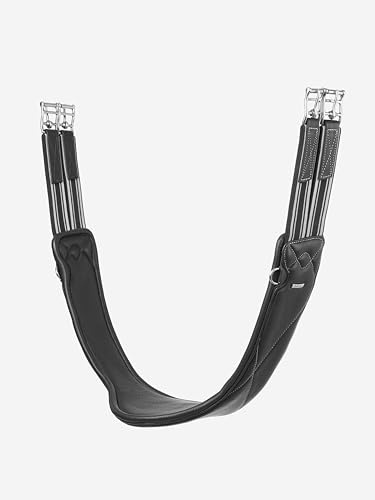 LeMieux Arika Contoured Long Girth - Soft Supple Leather - Shaped Around Elbows - Elasticated Ends - Carabiner Clip - Black - 115cm