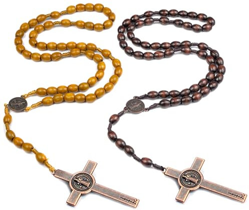 DAAIZIII 2 Stück Rosenkranz Kette,Rosenkranz Katholisch,Rosenkranz,Rosenkranz Holz,Gebetskette Christlich,Jesus Kette,Rosary Necklace Für Katholische Christen Religiöse Kommunion,Taufe,Messe,Bibel