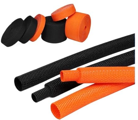 FOVAOK 1/5/10/50 m guaina intrecciata termoretraibile diametro 4 mm - 30 mm filo auto guaina avvolgente cavo isolato cavo in PET (arancione, 25 mm_50 metri)