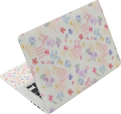 Mibbxea 15–15,6 tums vinyl laptop skin klistermärke, återanvändbara laptop-klistermärken för 13 13,3 14 15,4 tums netbooks, dekorativa, reptåliga, vattentäta, dammtäta (075 blommor med rosettknut)