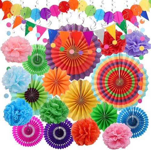 Naler Party Deko Papier Pompoms 33 Stück Mehrfarbig Papierfächer Set
