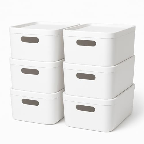 Craftelier - Pack de 6 Cajas de Almacenamiento de Plástico Apilable de 5 litros | Caja Organizadora con Tapa Práctica y Resistente | Organizador de Armario | Color Blanco | Medidas 24x17x12,1cm
