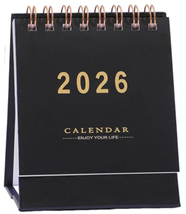 AEKZOX Mini calendario de escritorio, 2025 2026, de mesa y sobremesa, julio de 2025 a diciembre de 2026, calendarios pequeños de pie en espiral para el hogar, oficina y escuela (Mini) (Negro)