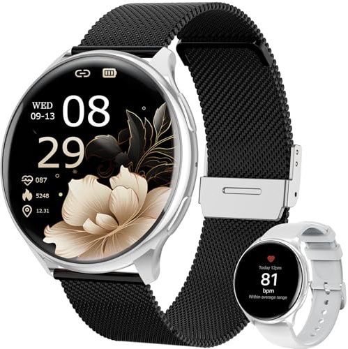 SLOKSFil Montre Connectée Femme avec Appel Bluetooth, 1,39'' HD Smartwatch Ronde, 24H Fréquence Cardiaque/Tension Artérielle, SpO2/Sommeil, 120+ Sports Podomètre Roségold (Argent Noir)