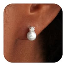 ZNBOH Pendientes Perla Mujer Plata de Ley 925 Hipoalergenicos Oro Pendientes con Blanco Perlas Cultivadas Circonita Bola Novia Helix Piercing Tragus Naturales Perlas 6mm/8mm/19mm