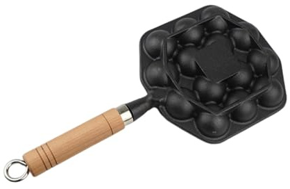 SAFIGLE Padella in Ghisa 14 Fori, Manico in Legno, Bordo Liscio e Superficie Antiaderente per Polpette e Snack in Cucina