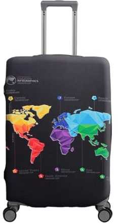 JYNXOR 1 Pièce Protection Valise, Elastique Housse de Valise, Housse de Protection pour Bagages Lavable, Bagage de Voyage Couverture, Convient aux Bagages de 22 a 24 Pouces(M, Motif Carte)