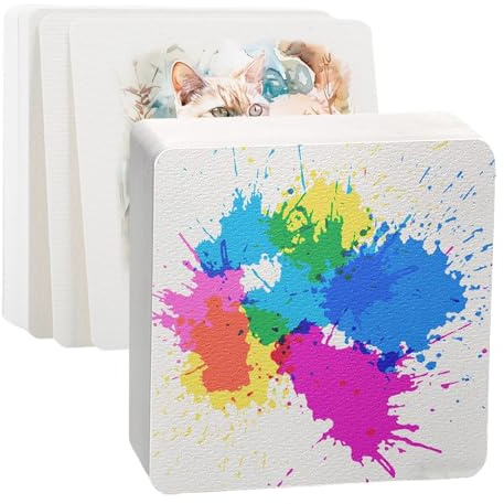 HORREX Akvarellpapper, 50 ark, kvadratiskt, 300 g/m², tjockt akvarellpapper, 10 x 10 cm, tomt vykort, akvarell, skissbok, akvarell, teckning, bokstäver och