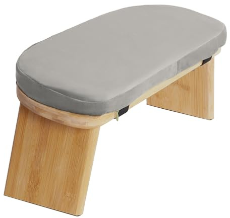 Brride Panca da meditazione, pieghevole, ergonomica, in bambù, per yoga, con cuscino, per meditazione, per ginocchia o seduti, ideale per meditazione e preghiera (grigio)